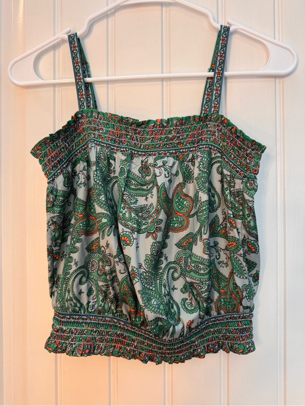 💚 Ramy Brook Paisley Smocked Crop Top – XS